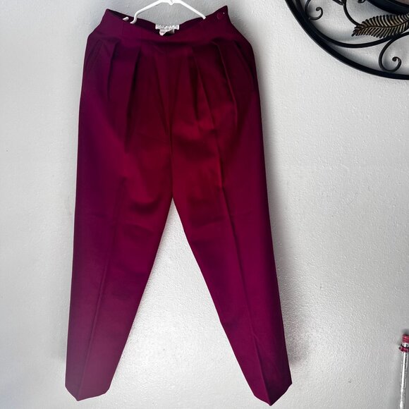 Jaeger Womens High-Waisted Pleated 100% pure Wool Trousers  XS Fuchsia Pink 80's - Picture 1 of 13